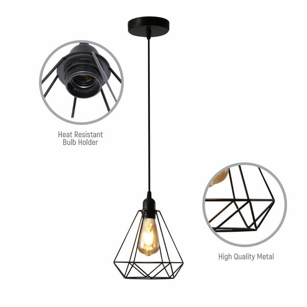Black Metal Diamond Caged Funnel Pendant Ceiling Light E27