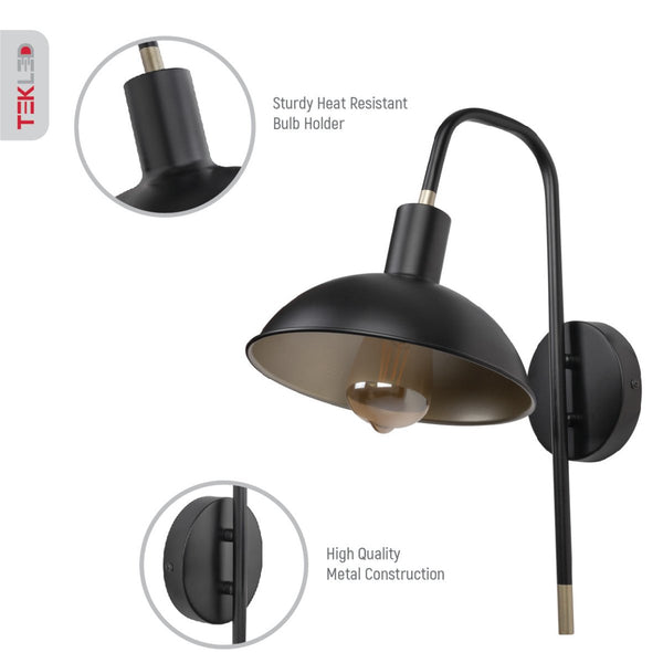 Black Metal Dome Sunflower Wall Light E27 Fitting