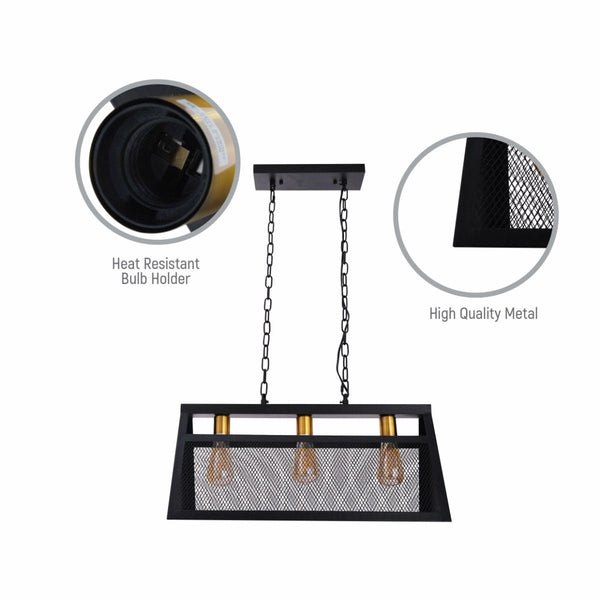 Black Metal Island Chandelier Ceiling Light 3xE27 Fitting