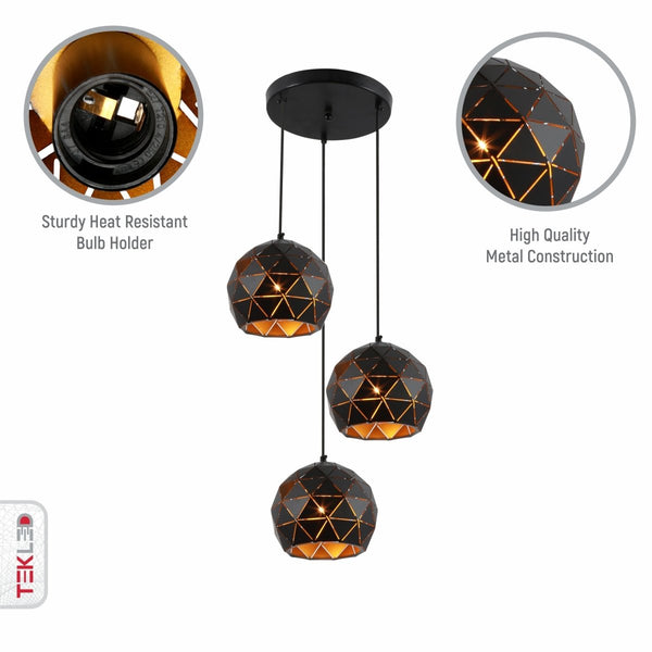 Triangle Laser Cut Metal Globe Pendant Ceiling Light 3xE27