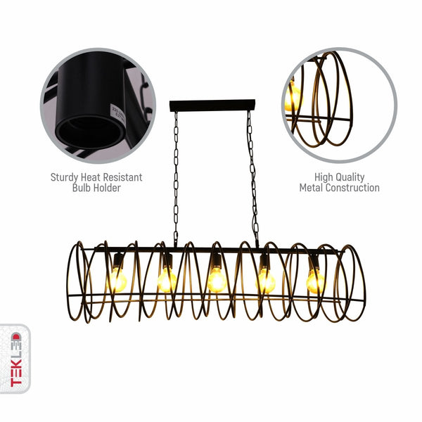Black Metal Spiral Helix Island Chandelier Ceiling Light 5xE27