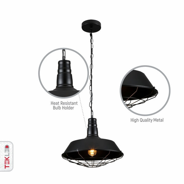 Step Industrial Caged Metal Ceiling Pendant Light E27 Fitting