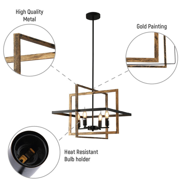 Caged Cuboid Rectangle Candle Lantern Nautical Pendant Ceiling Light 4xE14 Gold Black Finishing