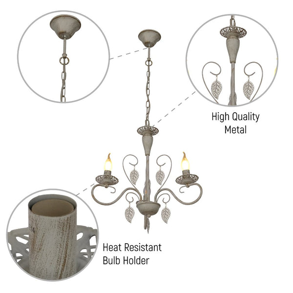 Candle French Mediterranean Leaf Traditional Vintage Gold Patinated White Ceiling Light E14