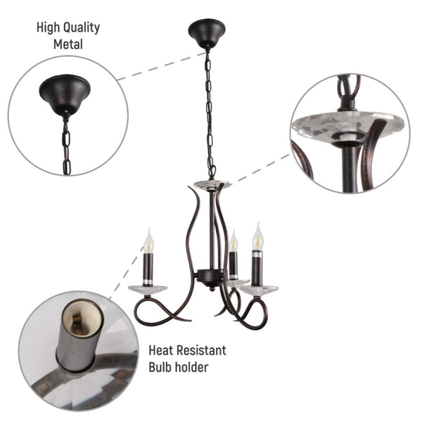 LuxAura Candle Vintage Rustic Black French Chandelier Ceiling Light