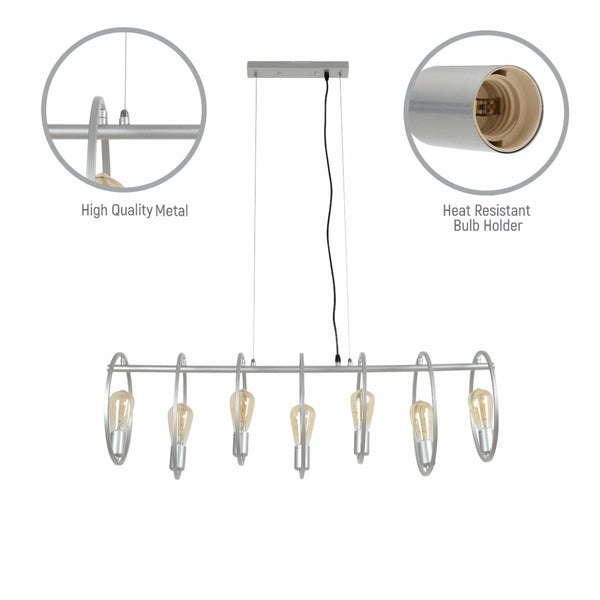 Circle Caged Silver Grey Kitchen Island Chandelier Ceiling Light 7xE27 Fittings