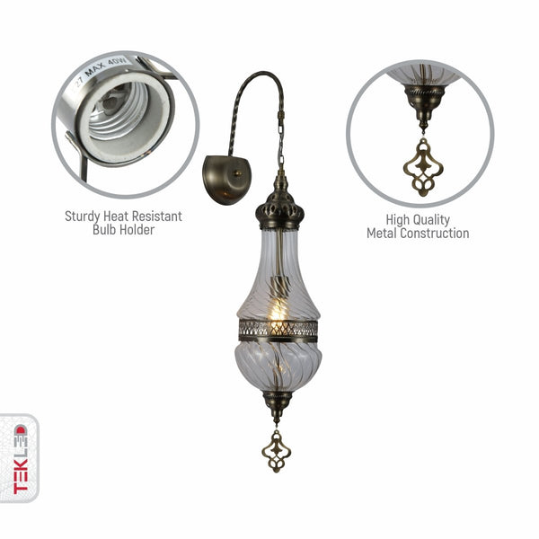 Clear Glass Antique Bronze Metal Body Moroccan Style Wall Light E27 Fitting