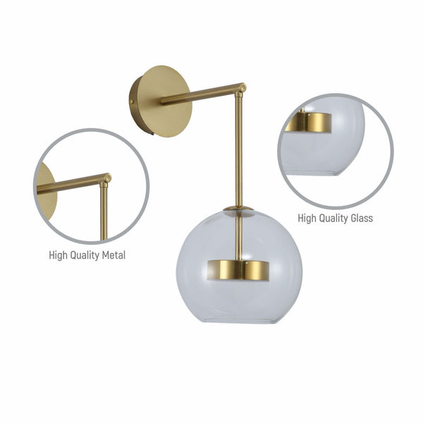Clear Globe Glass Gold L-Shape Metal Cool Natural White 12W LED Wall Light