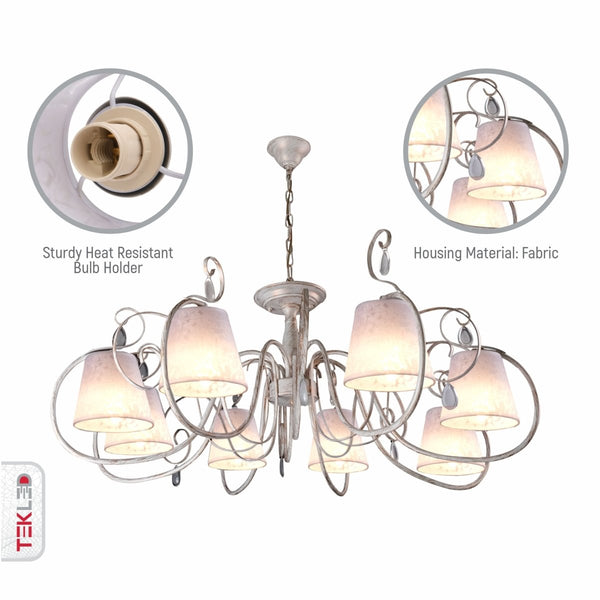 Creamy White Shade Rice White Gold Brushed Arm Ceiling Chandelier Light E14