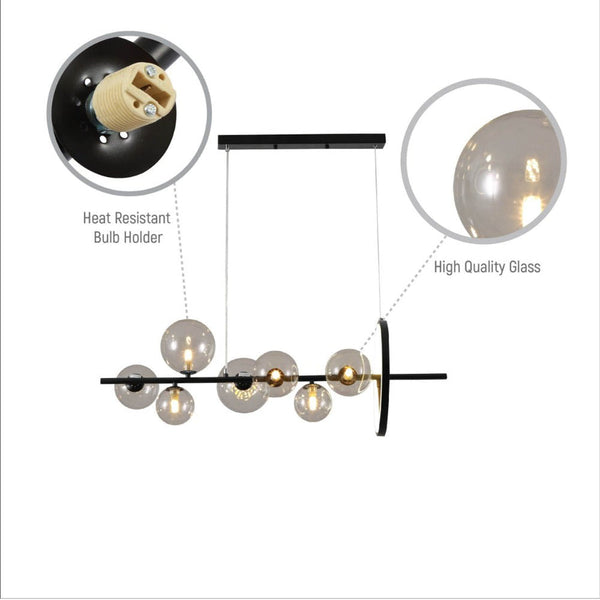 TEKLED Expanse Ring Black Clear Globe Glasses Kitchen Island LED Chandelier Ceiling Light