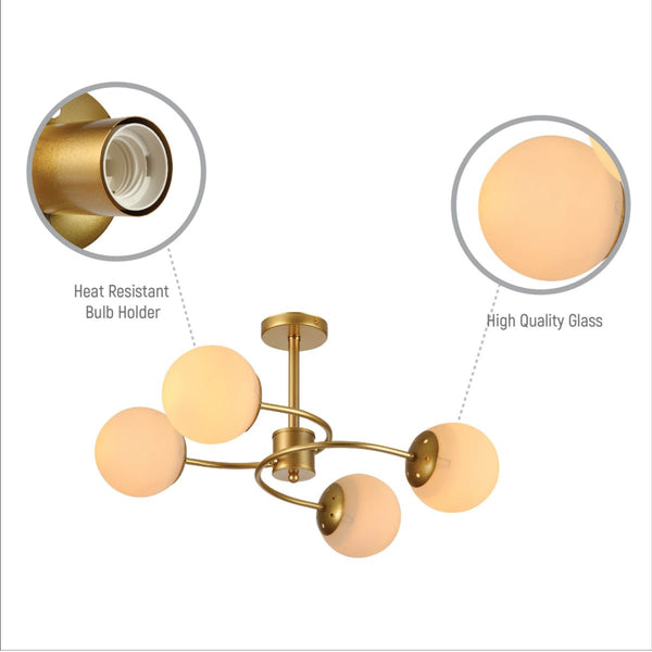 Gold Crescent Body Opal Globe Ceiling Light E27 Fittings