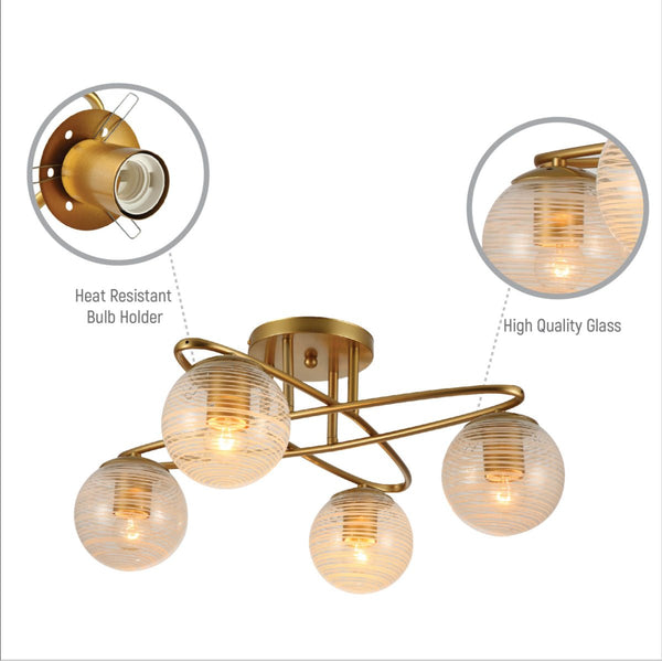 Gold Ellipse Metal Textured Globe Glass Modern Ceiling Light E27 Fittings