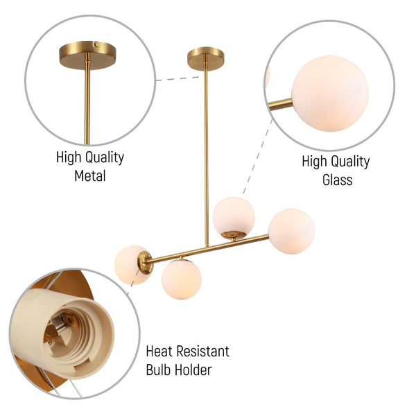 Gold Metal Body Opal Glass Globes Ceiling Light 4xE27 Fittings