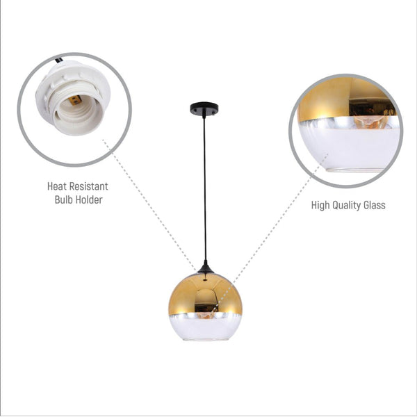 Gold Out Silver In Globe Glass Pendant Ceiling Light E27