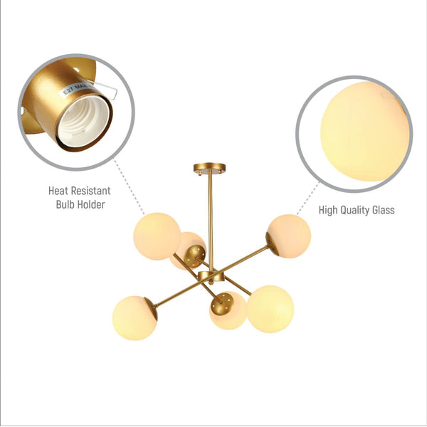 Gold Sputnik Metal Opal Globe Glass Modern Ceiling Light E27 Fittings