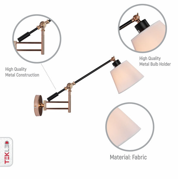 Golden Black Metal Swing Arm Hinged White Frustum Wall Light E27 Fitting