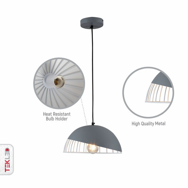 Grey White Caged Dome Nordic Metal Ceiling Pendant Light E27 Fitting