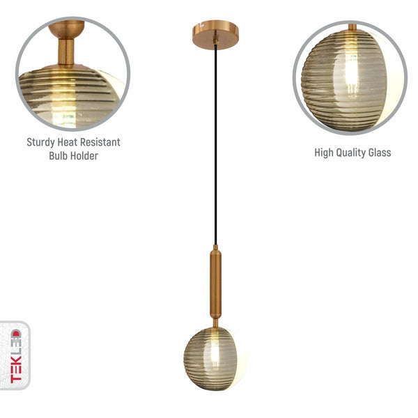 Half Opal Half Smoky Globe Gold Pendant Ceiling Light G9