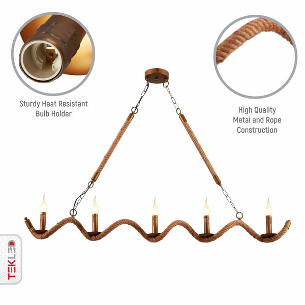 Hemp Rope Spiral Island Ceiling Chandelier Light 5xE14