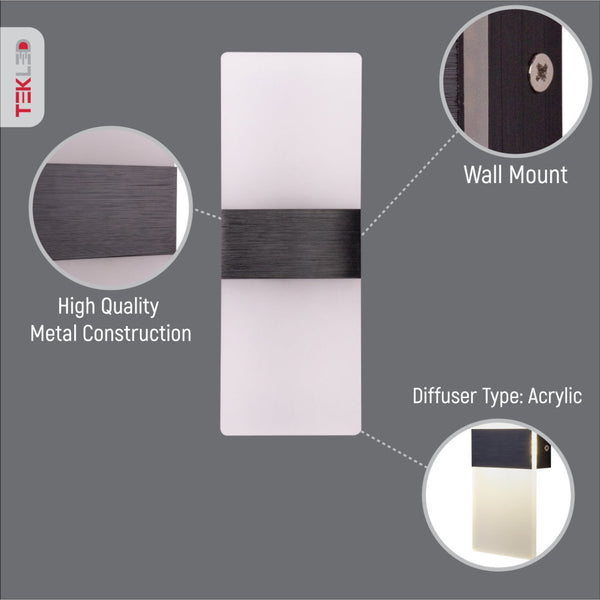 LED Dark Wood Metal Acrylic Wall Light 4W Cool White 4000K