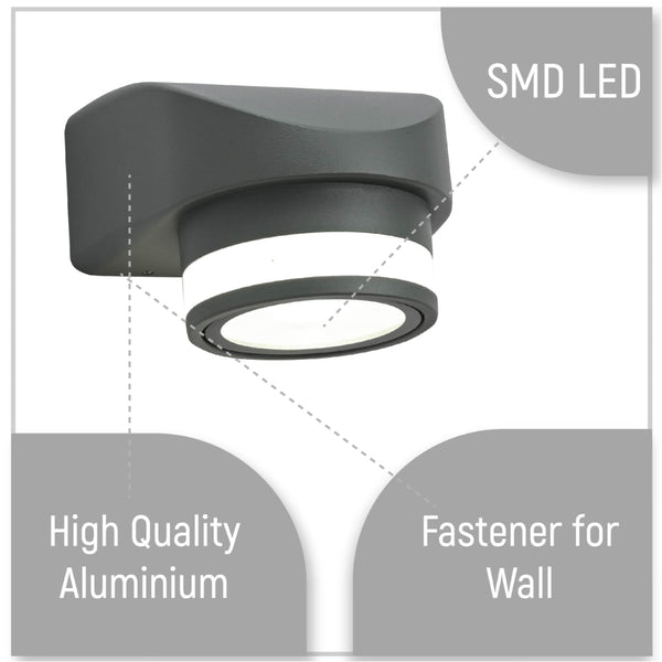 LED Diecast Aluminium One Direction Wall Lamp 7W 14W 4000K Cool White IP54 Grey