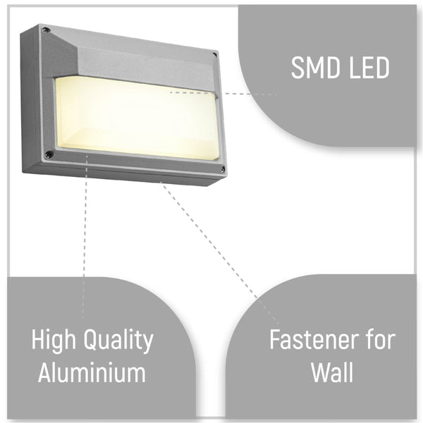 LED Diecast Aluminium Rectangle Half Wall Lamp 20W Cool White 4000K IP54 Grey