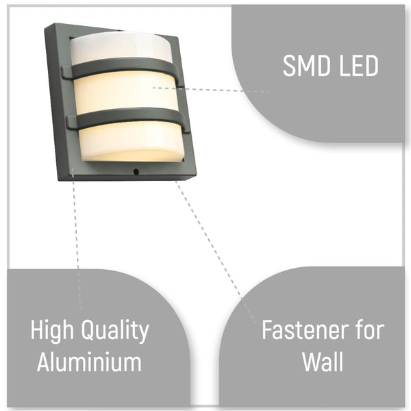 LED Diecast Aluminium Stripped Wall Lamp 12W Warm White 3000K IP54 Grey