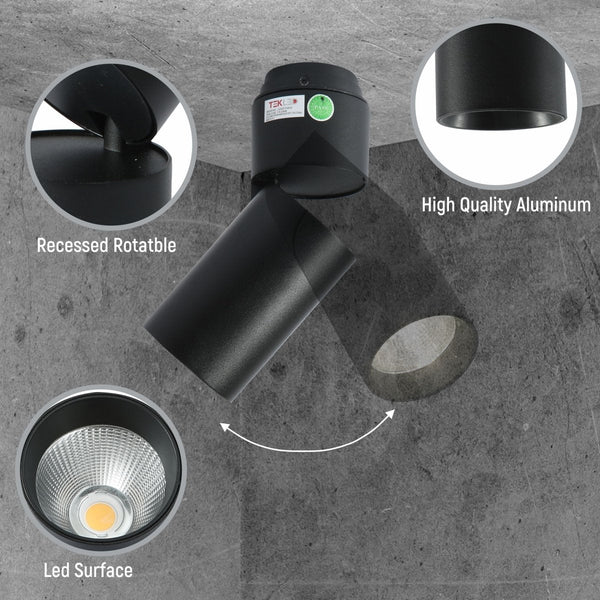 LED Surface-Recessed Tilt Rotatable Downlight Cool White 4000K