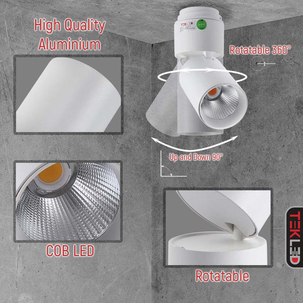 LED Surface-Recessed Tilt Rotatable Downlight Cool White 4000K