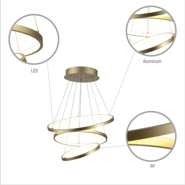 LED Triple Circle Gold Finishing 4000K Natural Cool White Modern Contemporary Nordic Scandinavian Pendant Ceiling Light