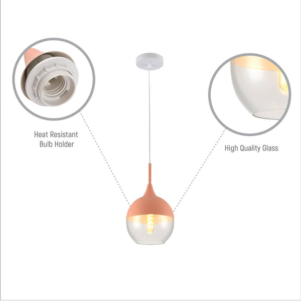 Macaron Salmon Pink-Olive Green-Mustard Yellow Dome Glass Pendant Ceiling Light E27 Fitting