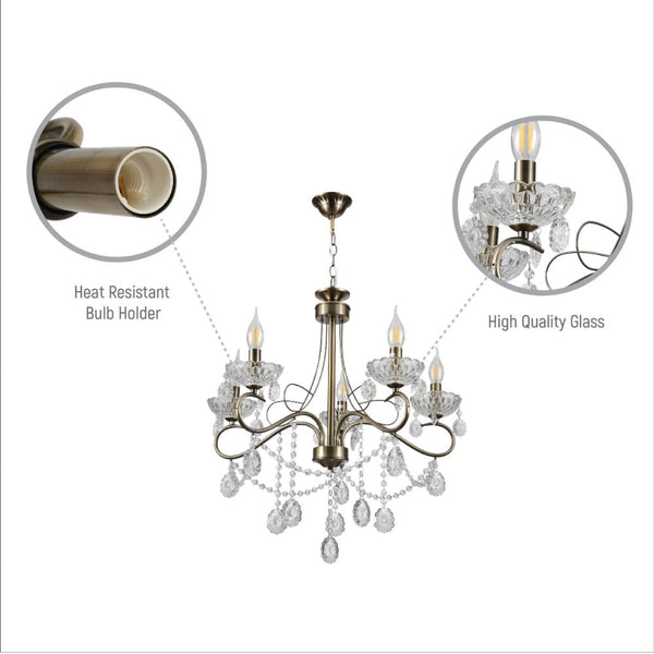 Mary Lillian Mediterranean Elegant Transitional Crystal Chandelier Ceiling Light E14