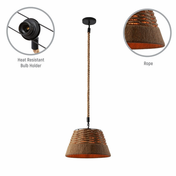 Farmhouse Rustic Metal Body Hemp Rope Shade Pendant Ceiling Light E27