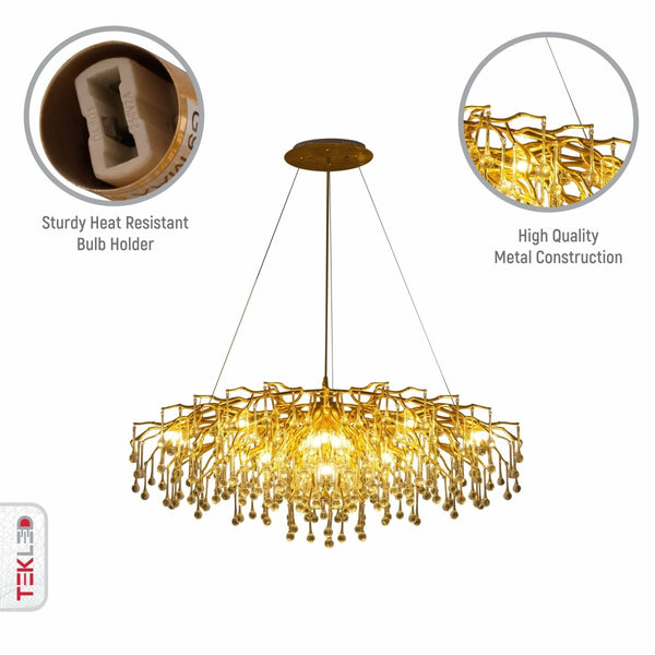 Modern Crystal Glass Droplet Teardrop Chandelier Ceiling Light 13xG9 1200mm