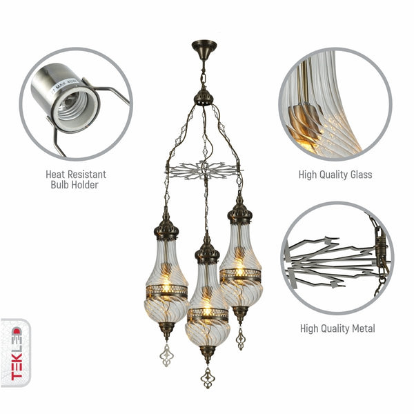Moroccan Style Antique Brass and Clear Glass Ceiling Oriental Chandelier E27