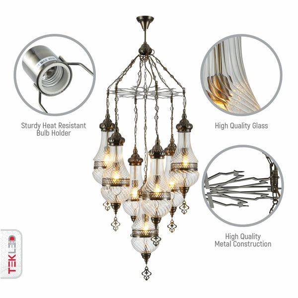 Moroccan Style Antique Brass and Clear Glass Ceiling Oriental Chandelier E27