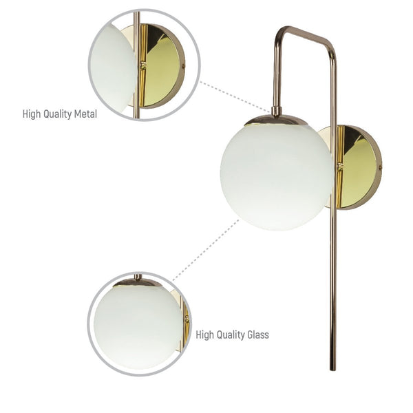 Opal Globe Glass Cane Metal Downward Wall Light