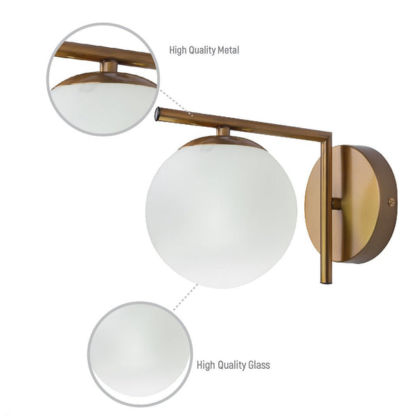 Opal Globe Glass Bronze L Shape Metal Wall Light E27 Fitting