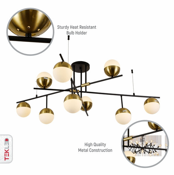 Opal Globe Glass Gold Black Metal Body Modern Nordic Chandelier Ceiling Light 9xG9s