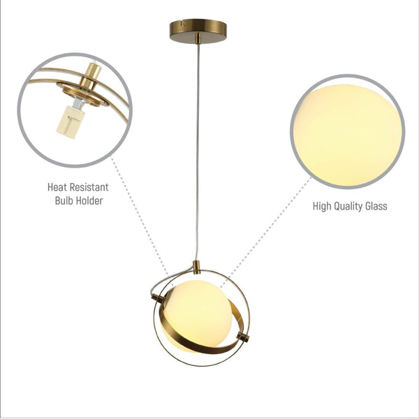 Opal Globe Glass Gold Rings Pendant Ceiling Light G9 Fitting