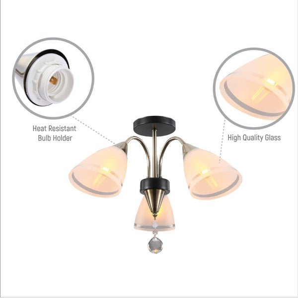 Petal Snowdrop Cone Glass Antique Brass Semi Flush Ceiling Light E27