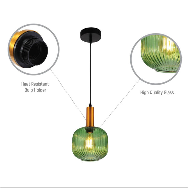 Sawyer Ribbed Fluted Reeded Maloto Lantern Green Opal Purple Amber Glass Pendant Ceiling Light E27 Gold Metal Top