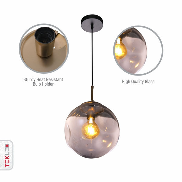 Amber or Smoky Glass Crater Pendant Ceiling Light E27