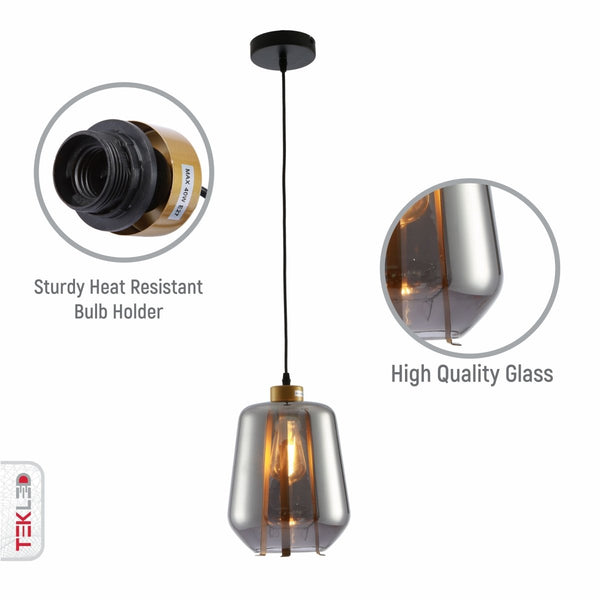 Amber or Smoky Glass Schoolhouse Pendant Ceiling Light L E27