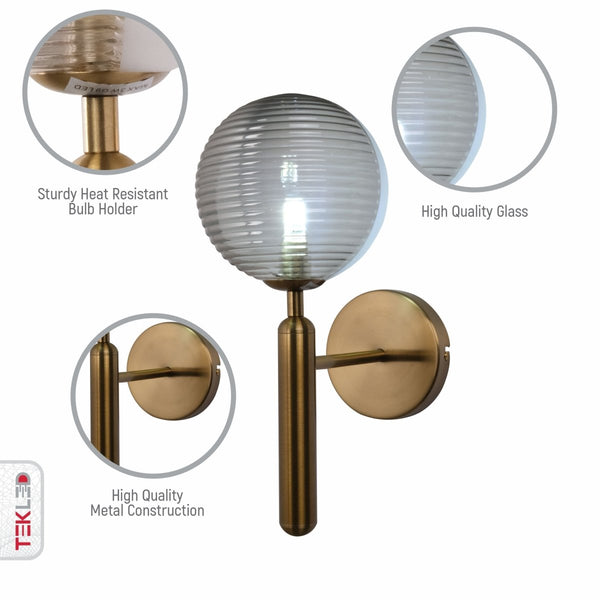 Minimal Striped Reeded Clear-Opal Globe Wall Light
