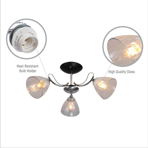 Textured Clear Cone Glass Chrome Semi Flush Ceiling Light