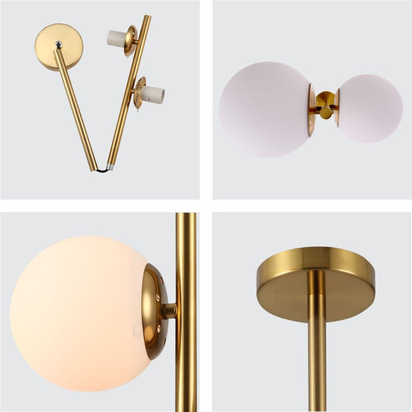 Vertical Opal Glass Globes Gold Metal Body Ceiling Light E27