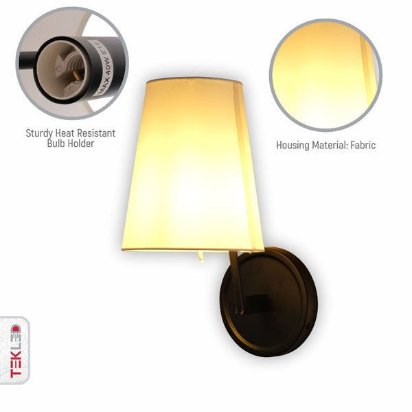 White Fabric Black Metal Body Wall Light E14 Fitting