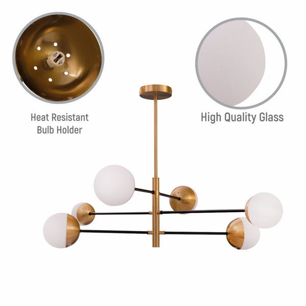 White Glass Gold Metal Globe Sputnik Ceiling Light Tiered Nordic Kitchen Island Chandelier 6xG9 Fitting