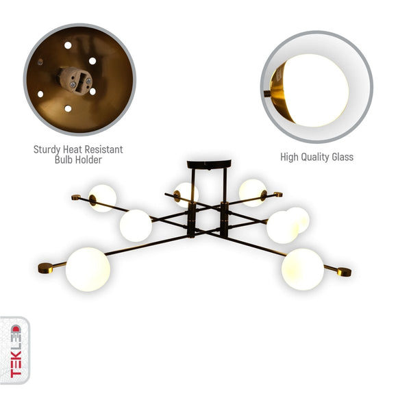 White Globe Glass Black Rod Body Semi Flush Ceiling Light 2-2 8xG9